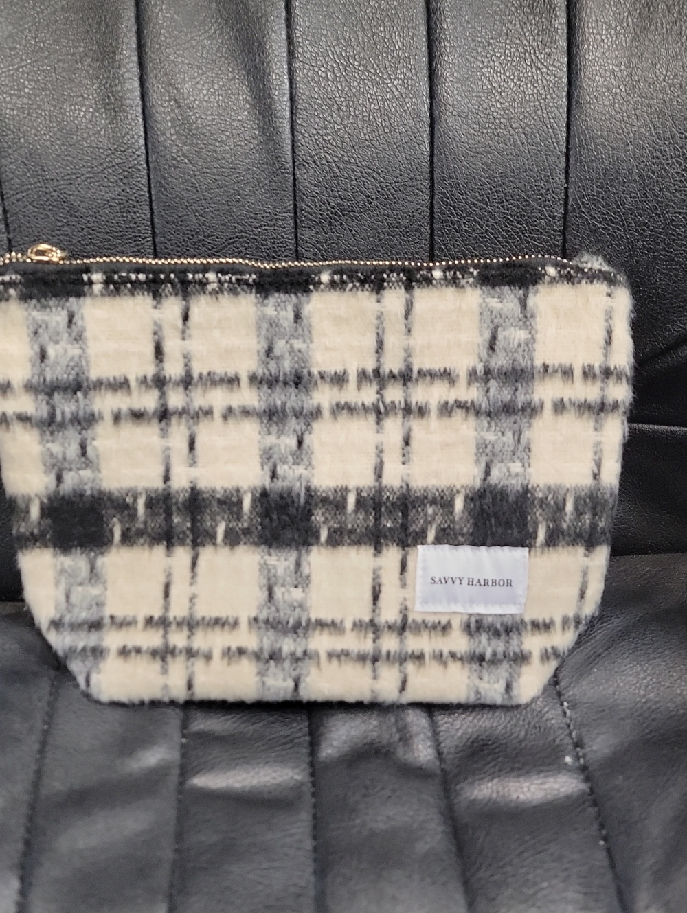 Black & Cream Plaid Cosmetic Pouch